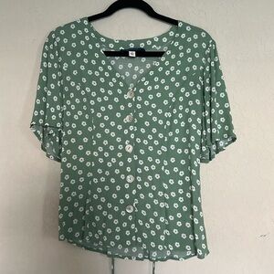 Green floral blouse